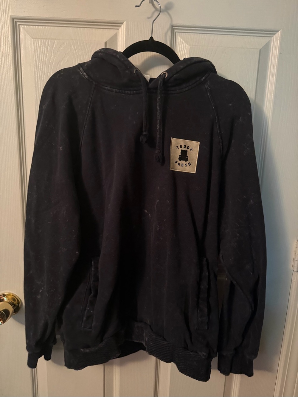 Teddy Fresh Black Washed Hoodie with Cream Patch